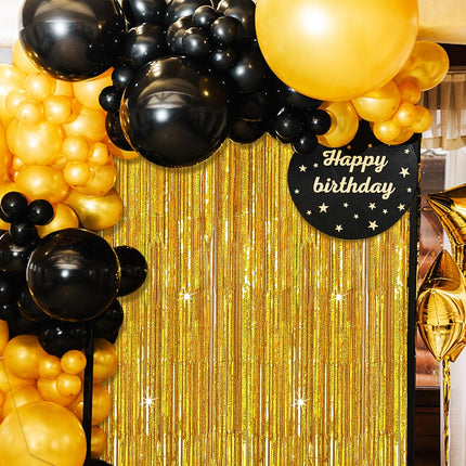 3 Pack Gold Backdrop Birthday Decorations Foil Curtain Streamers Dance Party Photo Booth Props for Bachelorette Christmas Halloween New Years Eve Supplies -.