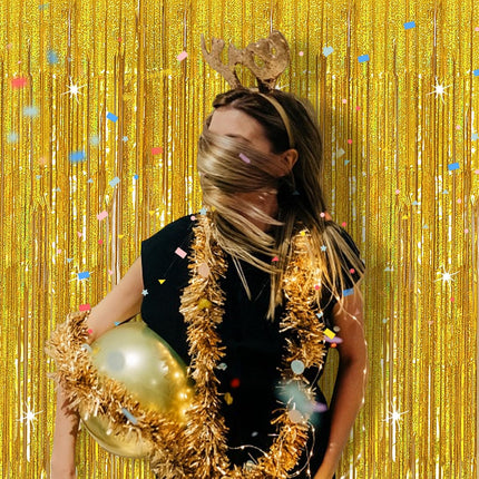 3 Pack Gold Backdrop Birthday Decorations Foil Curtain Streamers Dance Party Photo Booth Props for Bachelorette Christmas Halloween New Years Eve Supplies -.