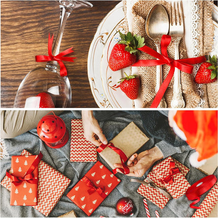 Christmas Ribbons for Crafts Satin Ribbon Gift Wrapping Crafts, Gift, Hair Bows, Wedding Party Decoration, Bow Making Red 3/8-50Yard.