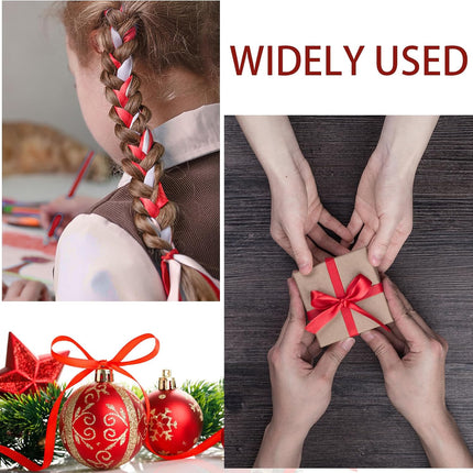 Christmas Ribbons for Crafts Satin Ribbon Gift Wrapping Crafts, Gift, Hair Bows, Wedding Party Decoration, Bow Making Red 3/8-50Yard.