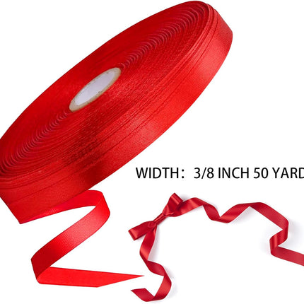 Christmas Ribbons for Crafts Satin Ribbon Gift Wrapping Crafts, Gift, Hair Bows, Wedding Party Decoration, Bow Making Red 3/8-50Yard.