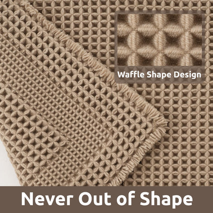 Waffle Bath-Mat, Absorbent Bath Mats for Bathroom Non Slip, Machine Washable Rugs with Tassels Ultra Soft Boho Floor 17''x24'' Beige.