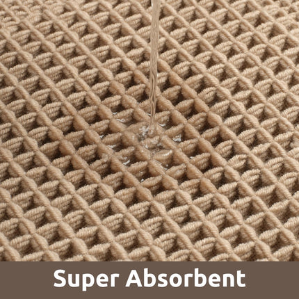 Waffle Bath-Mat, Absorbent Bath Mats for Bathroom Non Slip, Machine Washable Rugs with Tassels Ultra Soft Boho Floor 17''x24'' Beige.
