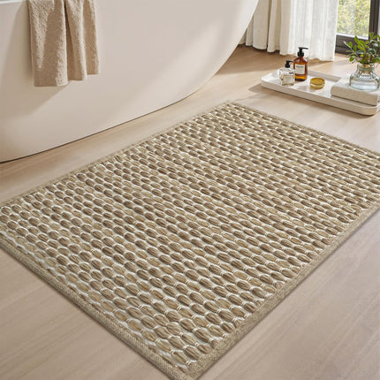 Unique Woven Bath Mat, Super Absorbent Non Slip Mats for Bathroom Floor Textured Mat Quick Dry Washable Boho Thin Rugs Beside Tub, 17" x 24", Brown 24".