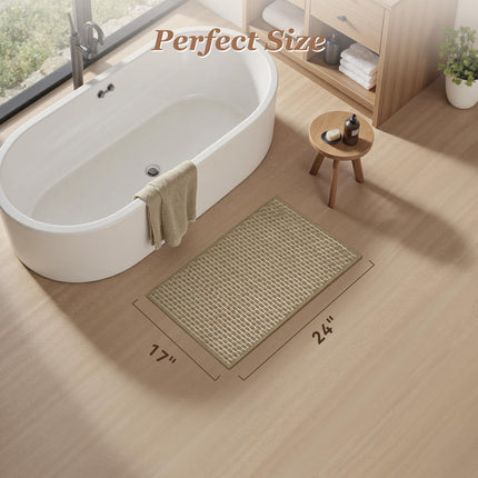 Unique Woven Bath Mat, Super Absorbent Non Slip Mats for Bathroom Floor Textured Mat Quick Dry Washable Boho Thin Rugs Beside Tub, 17" x 24", Brown 24".
