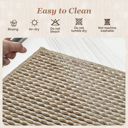 Unique Woven Bath Mat, Super Absorbent Non Slip Mats for Bathroom Floor Textured Mat Quick Dry Washable Boho Thin Rugs Beside Tub, 17" x 24", Brown 24".