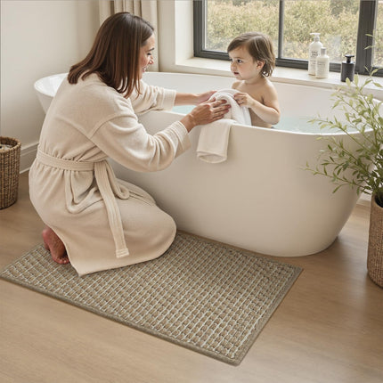 Unique Woven Bath Mat, Super Absorbent Non Slip Mats for Bathroom Floor Textured Mat Quick Dry Washable Boho Thin Rugs Beside Tub, 17" x 24", Brown 24".