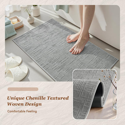 Bath Mat Non Slip Super Absorbent Quick Dry Mats for Bathroom Floor Rubber Backing Washable Rugs Modern Woven Jacquard Mat, Beside Tub Rugs, 17" x 24", LightGrey Lightgrey 24".