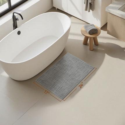Bath Mat Non Slip Super Absorbent Quick Dry Mats for Bathroom Floor Rubber Backing Washable Rugs Modern Woven Jacquard Mat, Beside Tub Rugs, 17" x 24", LightGrey Lightgrey 24".