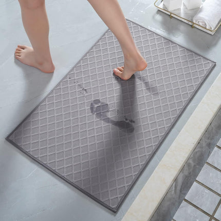Ultra Thin Bath Mat, Rubber Backed Mats for Bathroom Non Slip, Absorbent Mat Floor Machine Washable Rugs, Shower, Sink (17"x28", Grey) Grey 17"x28".