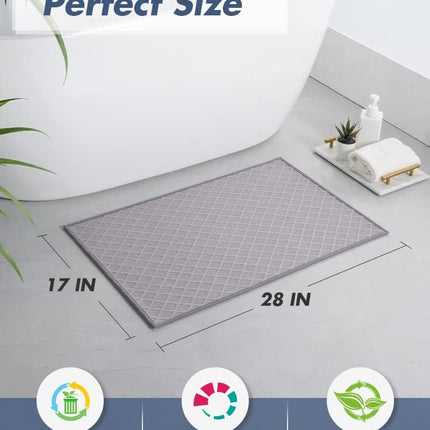 Ultra Thin Bath Mat, Rubber Backed Mats for Bathroom Non Slip, Absorbent Mat Floor Machine Washable Rugs, Shower, Sink (17"x28", Grey) Grey 17"x28".