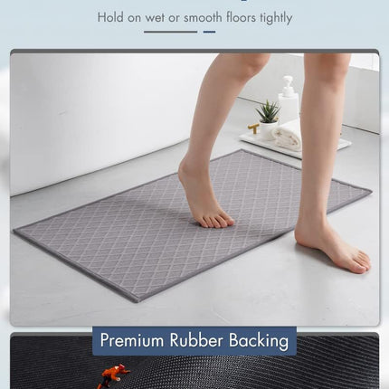 Ultra Thin Bath Mat, Rubber Backed Mats for Bathroom Non Slip, Absorbent Mat Floor Machine Washable Rugs, Shower, Sink (17"x28", Grey) Grey 17"x28".