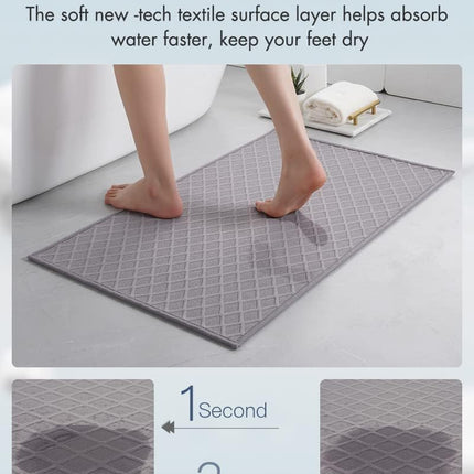 Ultra Thin Bath Mat, Rubber Backed Mats for Bathroom Non Slip, Absorbent Mat Floor Machine Washable Rugs, Shower, Sink (17"x28", Grey) Grey 17"x28".