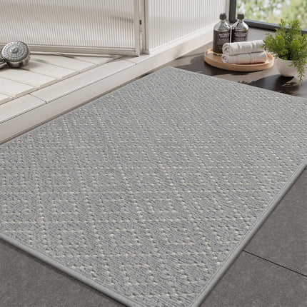 Thin Bath Mat, Super Absorbent Mats for Bathroom, Quick Dry Rubber Backed Rug Non Slip, Chenille Surface Bathroom Rugs Fit Under Door,Low Pile Shower Rug,Grey,17" x 28" Grey 17".