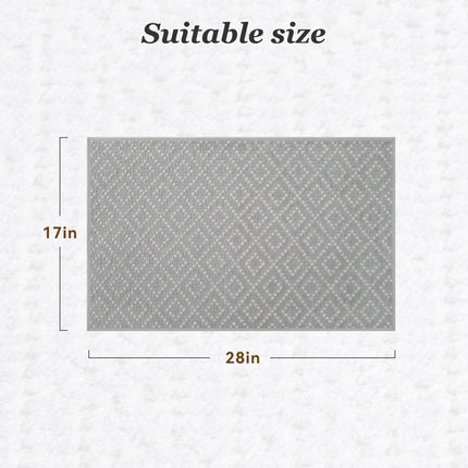 Thin Bath Mat, Super Absorbent Mats for Bathroom, Quick Dry Rubber Backed Rug Non Slip, Chenille Surface Bathroom Rugs Fit Under Door,Low Pile Shower Rug,Grey,17" x 28" Grey 17".