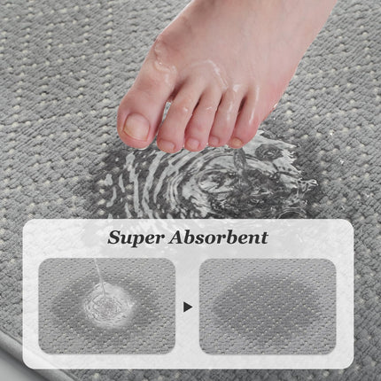 Thin Bath Mat, Super Absorbent Mats for Bathroom, Quick Dry Rubber Backed Rug Non Slip, Chenille Surface Bathroom Rugs Fit Under Door,Low Pile Shower Rug,Grey,17" x 28" Grey 17".