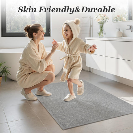 Thin Bath Mat, Super Absorbent Mats for Bathroom, Quick Dry Rubber Backed Rug Non Slip, Chenille Surface Bathroom Rugs Fit Under Door,Low Pile Shower Rug,Grey,17" x 28" Grey 17".