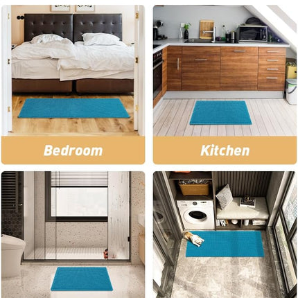 Upgraded Waffle Bath Mat, Super Absorbent Non Slip Mats for Bathroom Floor, Machine Washable Rugs with Tassels, Rubber Backed Mats, Ultra Soft, 18" x 30", Teal -.