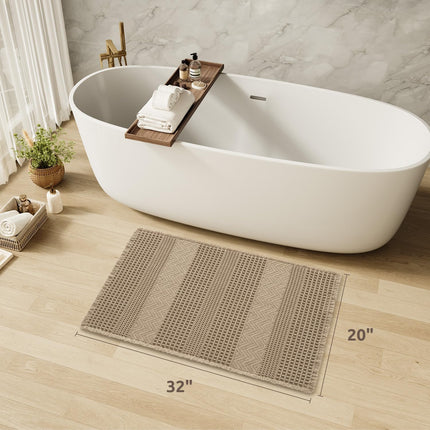 Waffle Bath-Mat, Super Absorbent Bath Mats for Bathroom, Boho Bathroom Rugs Non Slip Washable, Ultra Soft Bathroom-Mat with Tassels Floor Mat, 20" X 32" Brown Brwon 20"x32".