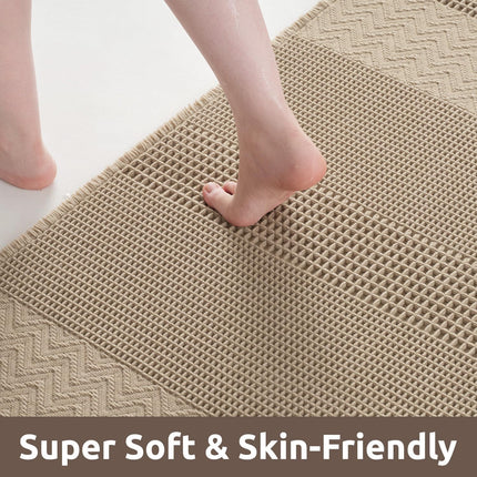 Waffle Bath-Mat, Super Absorbent Bath Mats for Bathroom, Boho Bathroom Rugs Non Slip Washable, Ultra Soft Bathroom-Mat with Tassels Floor Mat, 20" X 32" Brown Brwon 20"x32".