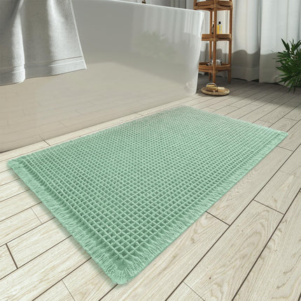 Upgraded Waffle Bath Mat, Super Absorbent Non Slip Mats for Bathroom Floor, Machine Washable Rugs with Tassels, Rubber Backed Mats, Ultra Soft, 17" x 24", Sage -.