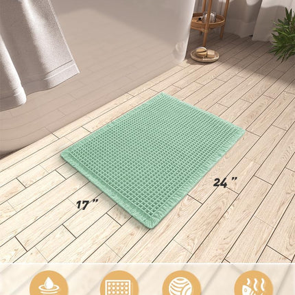Upgraded Waffle Bath Mat, Super Absorbent Non Slip Mats for Bathroom Floor, Machine Washable Rugs with Tassels, Rubber Backed Mats, Ultra Soft, 17" x 24", Sage -.