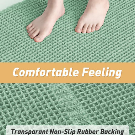 Upgraded Waffle Bath Mat, Super Absorbent Non Slip Mats for Bathroom Floor, Machine Washable Rugs with Tassels, Rubber Backed Mats, Ultra Soft, 17" x 24", Sage -.