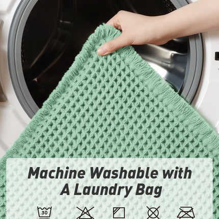 Upgraded Waffle Bath Mat, Super Absorbent Non Slip Mats for Bathroom Floor, Machine Washable Rugs with Tassels, Rubber Backed Mats, Ultra Soft, 17" x 24", Sage -.