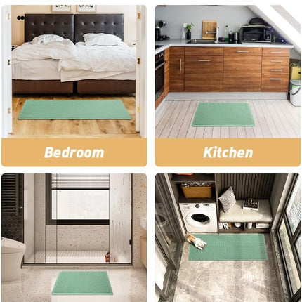 Upgraded Waffle Bath Mat, Super Absorbent Non Slip Mats for Bathroom Floor, Machine Washable Rugs with Tassels, Rubber Backed Mats, Ultra Soft, 17" x 24", Sage -.