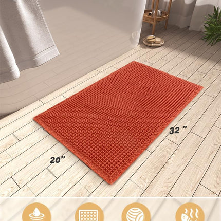 Upgraded Waffle Bath Mat, Super Absorbent Non Slip Mats for Bathroom Floor, Machine Washable Rugs with Tassels, Rubber Backed Mats, Ultra Soft, 20" x 32", Orange -.