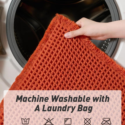 Upgraded Waffle Bath Mat, Super Absorbent Non Slip Mats for Bathroom Floor, Machine Washable Rugs with Tassels, Rubber Backed Mats, Ultra Soft, 20" x 32", Orange -.
