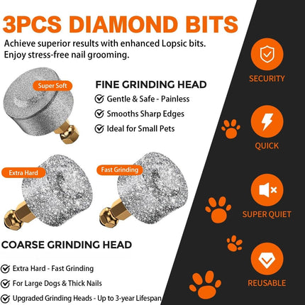 Dog Nail Grinder Replacement Head,Hard & Soft Grinding Heads Professional Trimmers Bits for Small Large Dogs Claw Grooming (3pcs) -.