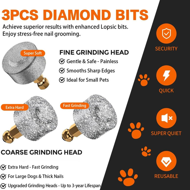 Dog Nail Grinder Replacement Head,Hard & Soft Grinding Heads Professional Trimmers Bits for Small Large Dogs Claw Grooming (3pcs) -.