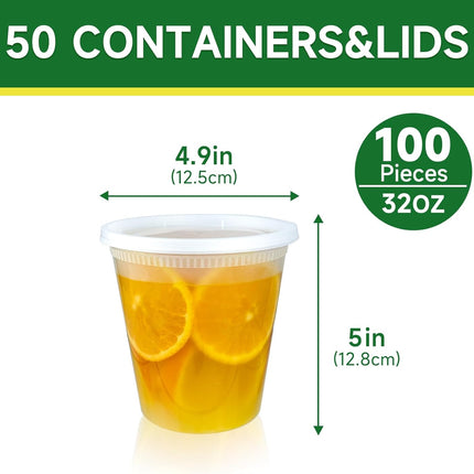 50 Set 32 oz Deli Containers with Lids, Leak-Proof BPA Free Plastic Take Out Bowls, Food Storage for Takeout Meal Prep Storage, Freezer, Microwave & Dishwasher Safe -.
