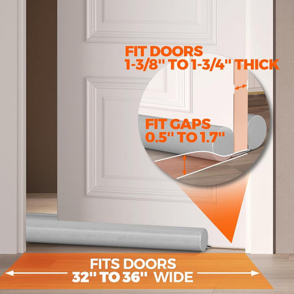 Door Draft Stopper Sweep Weather Stripping Noise Blocker Window Breeze Adjustable Closers, Grey Gray 36 inch.