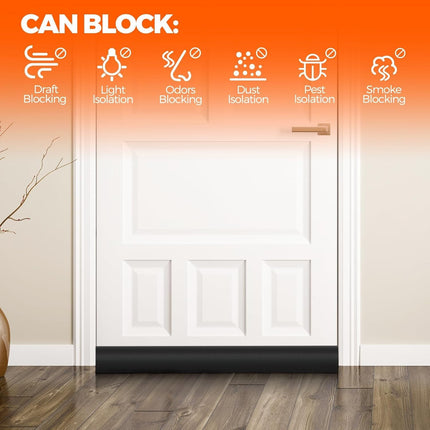 Door Draft Stopper Weather Stripping for Bottom of Window Breeze Blocker Adjustable Sweeps, Black 37 inch.