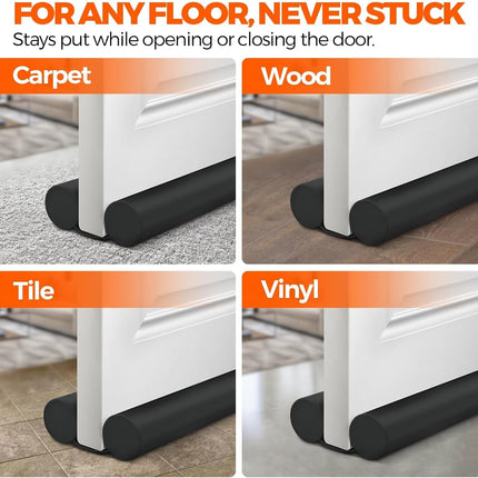 Door Draft Stopper Weather Stripping for Bottom of Window Breeze Blocker Adjustable Sweeps, Black 37 inch.