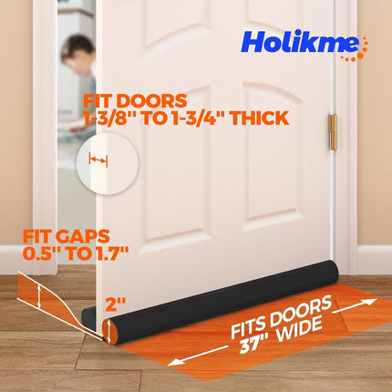 Door Draft Stopper Weather Stripping for Bottom of Window Breeze Blocker Adjustable Sweeps, Black 37 inch.