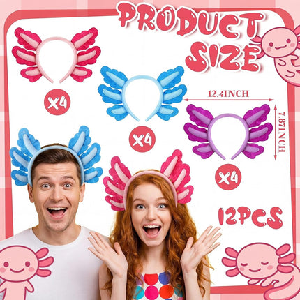12 Pcs Halloween Axolotl Costume Headband Animal Ear Hair Hoop Headpiece Cosplay Party Favor for Women Adult Christmas Birthday Decor Accessory -.