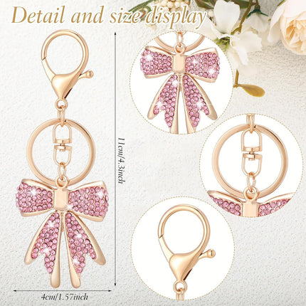 2 Pcs Pink Bow Rhinestone Keychain Cute Backpack Accessories for Mother's Day Gift Cheer Graduation Stocking Stuffer Gold -.