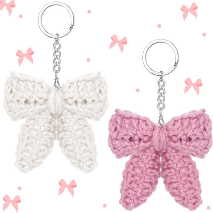 2 Pcs Mother's Day Cute Crochet Bow Keychain White Pink Plush Chain Accessories Teacher Appreciation Gift for Girlfriend Women Coquette Aesthetic Bag Charms -.