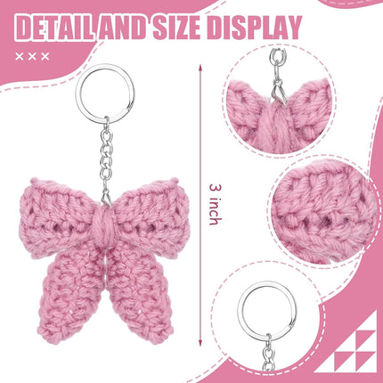 2 Pcs Mother's Day Cute Crochet Bow Keychain White Pink Plush Chain Accessories Teacher Appreciation Gift for Girlfriend Women Coquette Aesthetic Bag Charms -.