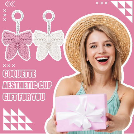 2 Pcs Mother's Day Cute Crochet Bow Keychain White Pink Plush Chain Accessories Teacher Appreciation Gift for Girlfriend Women Coquette Aesthetic Bag Charms -.