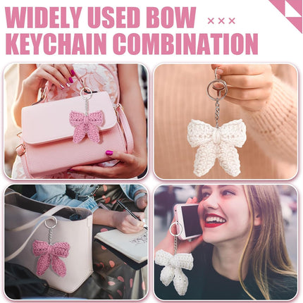 2 Pcs Mother's Day Cute Crochet Bow Keychain White Pink Plush Chain Accessories Teacher Appreciation Gift for Girlfriend Women Coquette Aesthetic Bag Charms -.
