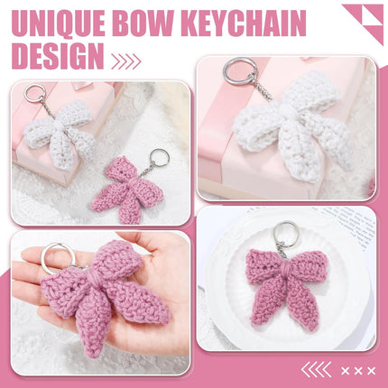 2 Pcs Mother's Day Cute Crochet Bow Keychain White Pink Plush Chain Accessories Teacher Appreciation Gift for Girlfriend Women Coquette Aesthetic Bag Charms -.