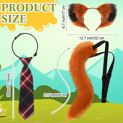 3 Pcs Fox Cosplay Costume Includes Necktie, Ears Headband, and Tail for Halloween Party Adult Accessories -.