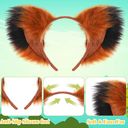3 Pcs Fox Cosplay Costume Includes Necktie, Ears Headband, and Tail for Halloween Party Adult Accessories -.