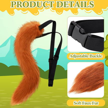 3 Pcs Fox Cosplay Costume Includes Necktie, Ears Headband, and Tail for Halloween Party Adult Accessories -.