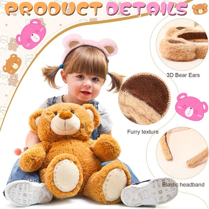 4 Pcs Bear Ears Headbands Bulk for Adults Kids Plush Animal Fluffy Cute Hair Hoops Accessories Birthday Party Cosplay Dress up Makeup Washing Face Women Valentine Girls -.