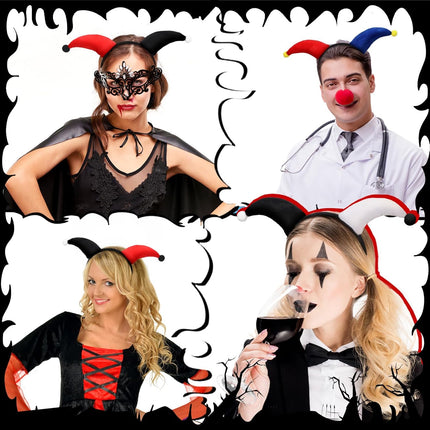 6 Pcs Clown Headband Soft Headbands for Mardi Gras Parties Carnival Circus Events Durable Reusable Hairband Black, Red, Blue, White -.